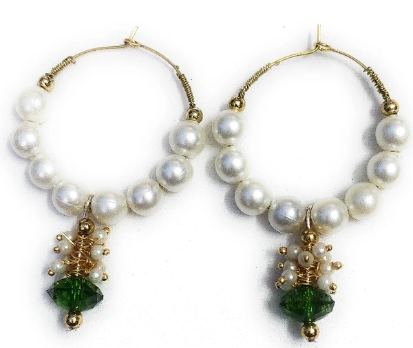 NIBRAS Pearl Seed Beads Dangling Hoop Earrings -  B09JGKYYTS, 9 gm, 6.5cm x 4cm x 1cm